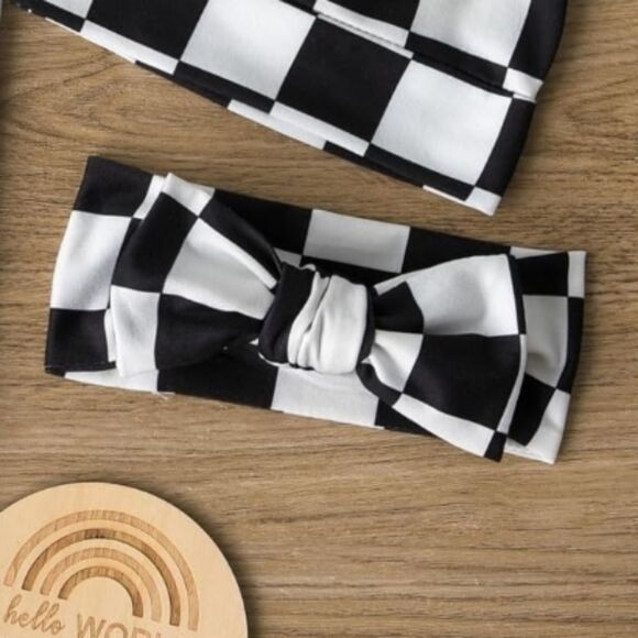 Baby Bow Adjustable Checkered Headband NEW - Picture 2 of 4